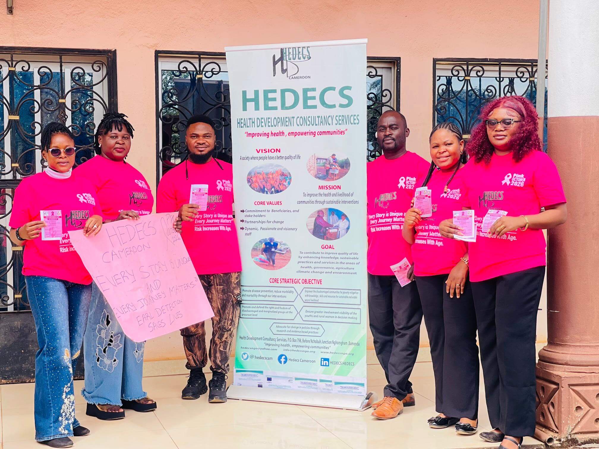 HEDECS Cameroon team sharing breast cancer awareness.